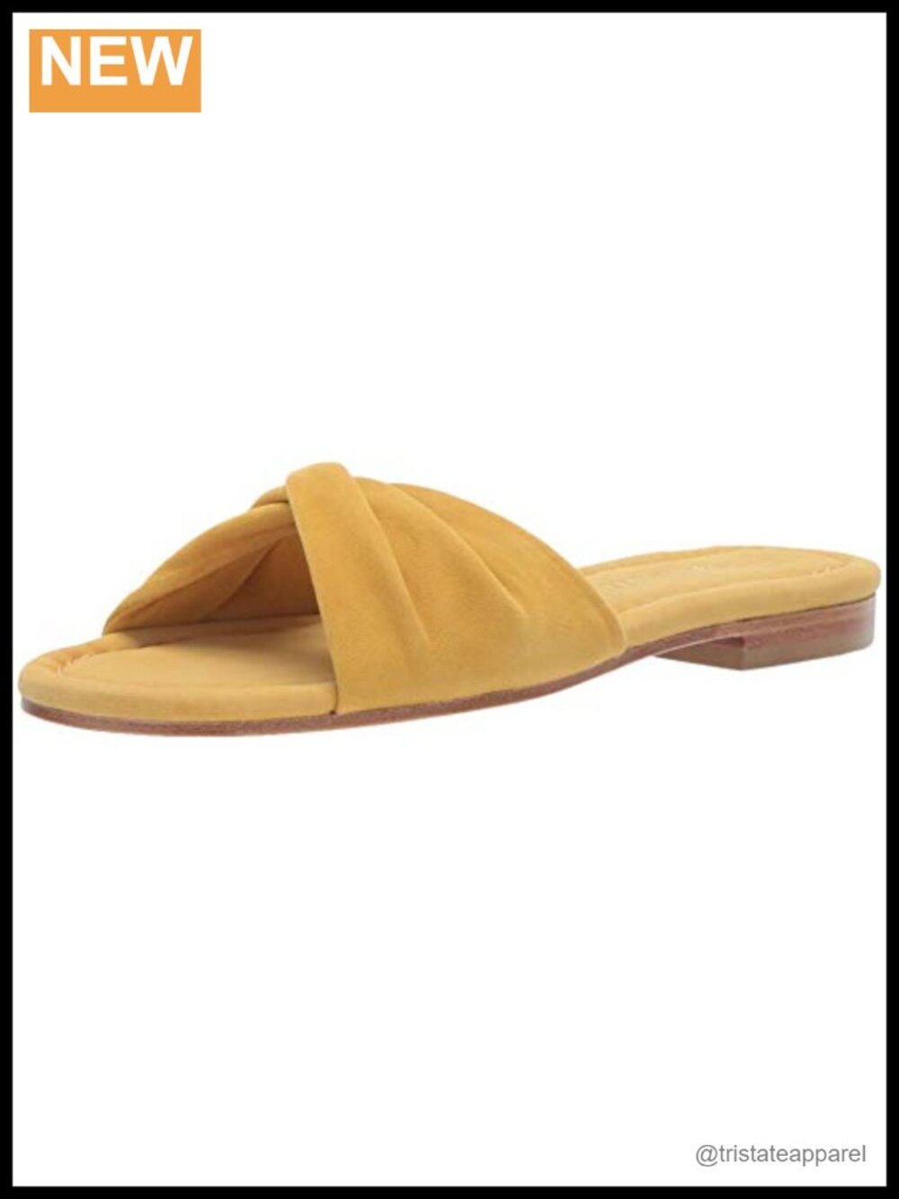 Women's Leather Slide Sandal Low Heel Slip On Folded Band Flat Sandal
